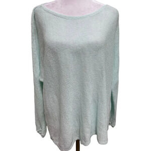 EILEEN FISHER Women's 3/4 Sleeve Crew Neck 100% Linen Sweater Medium Mint Green